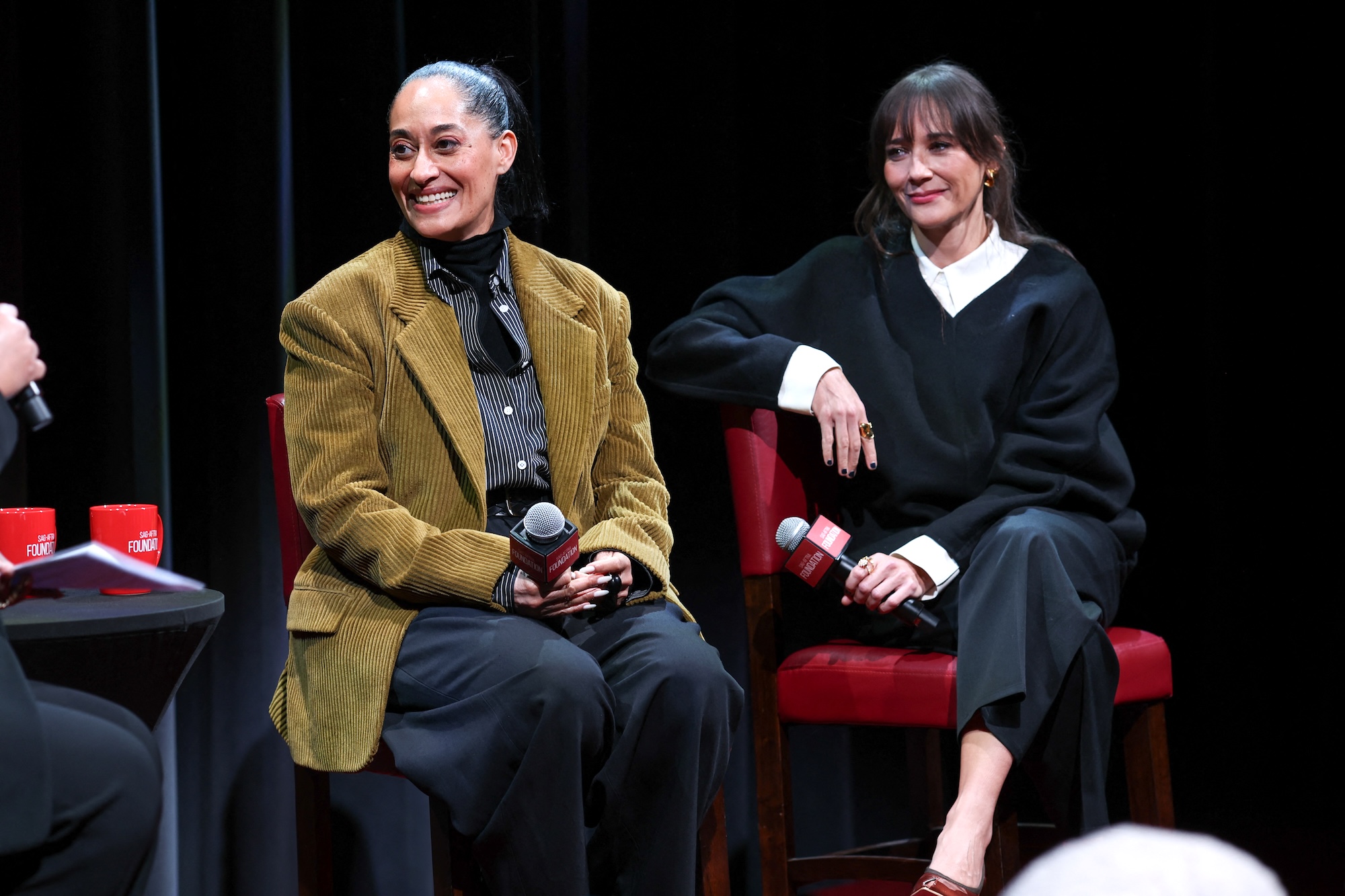 NEW YORK, NEW YORK - APRIL 07: Tracee Ellis Ross (L) and Rashida Jones attend SAG-AFTRA Foundation Conversations - "Black Mirror" Screening and Conversation at SAG-AFTRA Foundation Robin Williams Center on April 07, 2025 in New York City. Manny Carabel/Getty Images/AFP (Photo by Manny Carabel / GETTY IMAGES NORTH AMERICA / Getty Images via AFP)