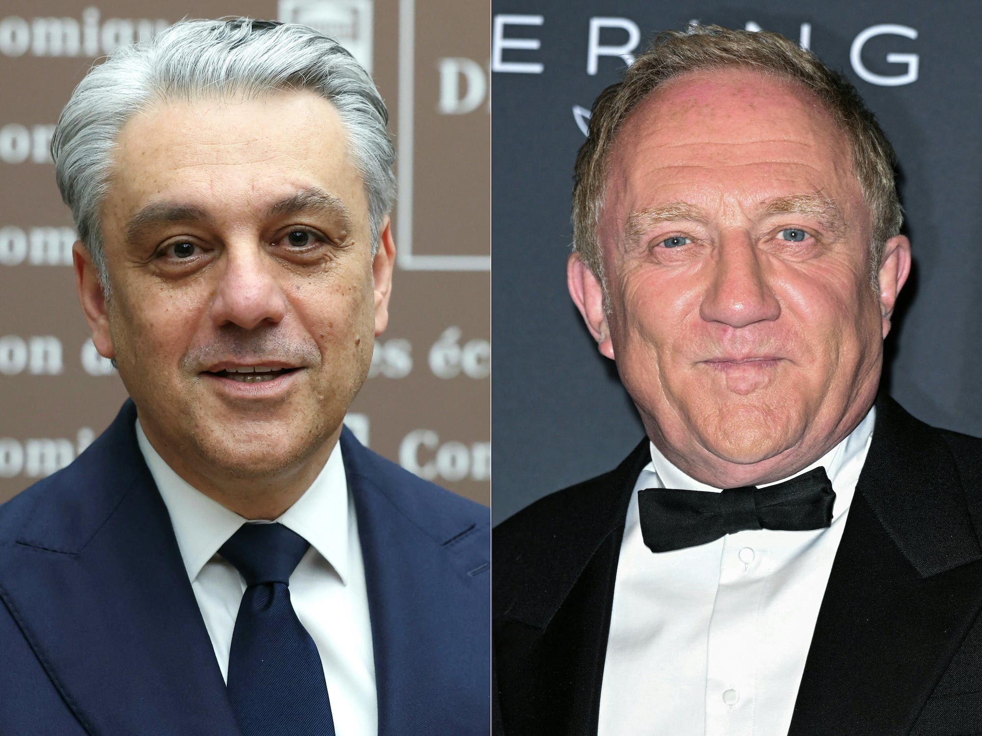 This combination of pictures created on June 16, 2025 shows Renault group's CEO Luca De Meo looking on as he arrives for a hearing at the French National Assembly in Paris on February 4, 2025; and French businessman Francois-Henri Pinault posing on the photocall prior to the 2025 Kering Women In Motion Awards and Cannes Film Festival Presidential†Dinner on the sidelines of the 78th edition of the Cannes Film Festival in Cannes, southern France, on May 18, 2025 | Photos by Alain Jocard and Bertrand Guay/AFP